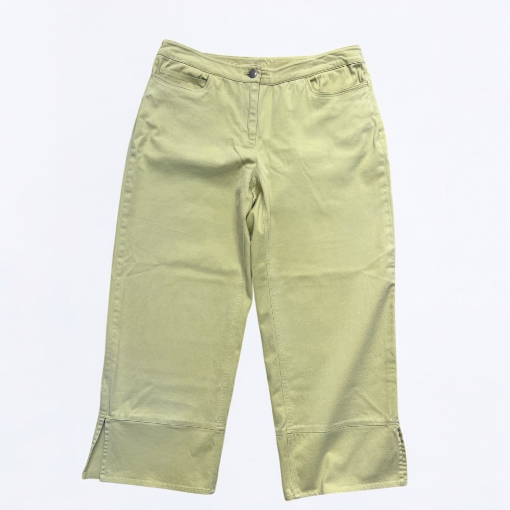 Eileen Fisher Pants M Lime Green Wide Leg Crop Split Cuffs‎ Casual Minimalist